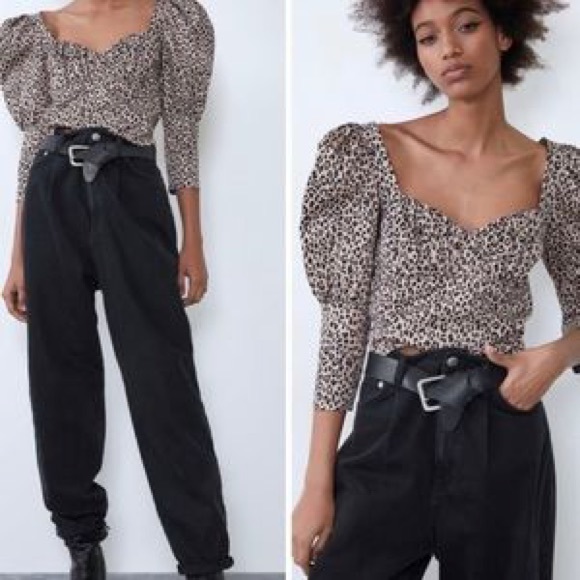 Zara Tops - ZARA PUFF SHOULDER POPLIN Animal Print Crop
